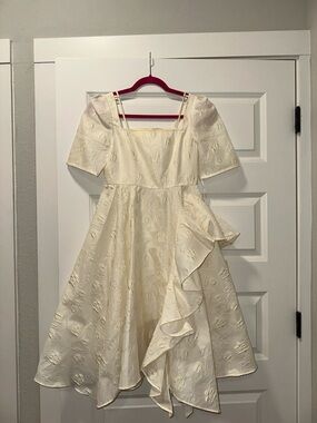 Cream Floral Jacquard Party Dress for Girls